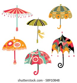 Collection of cute colorful umbrellas.