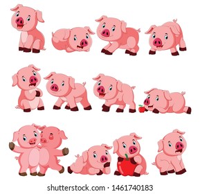 Collection of cute cow with various posing