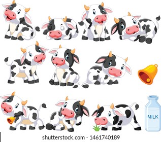 Collection of cute cow with various posing