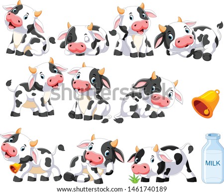 Collection of cute cow with various posing