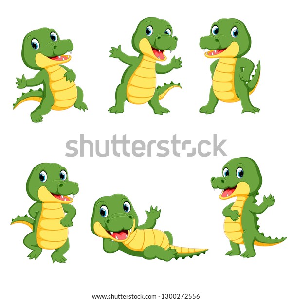 Collection Cute Crocodile Character Cartoon Stock Vector (Royalty Free ...