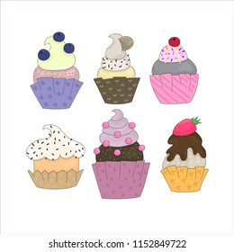 Collection of cute cupcakes. Vector EPS 10.