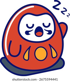 Coleção de ilustrações de personagens bonitos da Daruma mostrando diferentes atividades diárias como dormir, beber, levar balde, trabalhar, suar, segurar rabanete, usar telefone, tomar banho e descansar