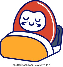 Colección de ilustraciones de personajes lindos de Daruma que muestran diferentes actividades diarias como dormir, beber, llevar cubo, trabajar, sudar, sostener rábano, usar el teléfono, bañarse y descansar