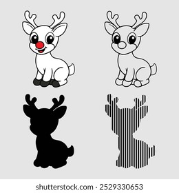 a collection of cute deer Silhouette vector art bundle .