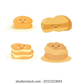 Colección de Cute Delicious Cake Pancake Bread Bakery Food Dessert Character