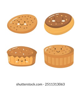Colección de Cute Delicious Cookie Cake Cupcake Pan Panadería Comida Postre Personaje