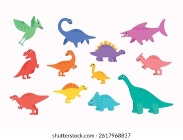 collection of cute dinosaur cartoon character illustration vector