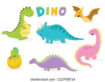 Colección De Caracteres De Dinosaurios Cutos