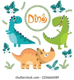 A collection of cute dinosaurs. vector illustration