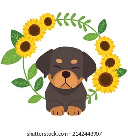The collection of cute dog with flower wreath in flat vector style. Illustration about puppy animal and pet