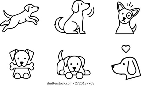 Sammlung von niedlichen Hundeillustrationen einzeln auf weißem Hintergrund