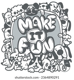 Collection of cute dogs. Set of doodle pets on a white background. Hand drawn illustration with black and white dogs ,Hand drawing Doodle