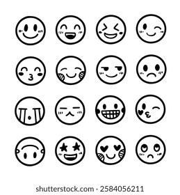 Collection of cute doodle emoticon emoji