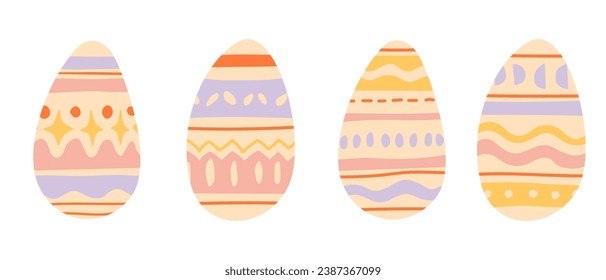 Collection of cute doodle hand drawn easter spring egg shape template in pastel colors