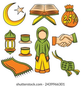 Collection of cute doodles Ramadan and Eid ornaments