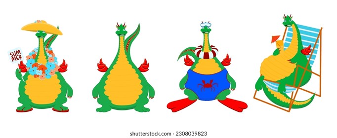 Collection of cute dragon characters. The green dragon is the symbol of 2024.
