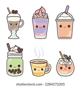 Collection of cute drinks with different flavors.