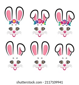 Colección de lindos conejitos de Pascua con flores. Bunnies de Pascua. Ilustración del vector