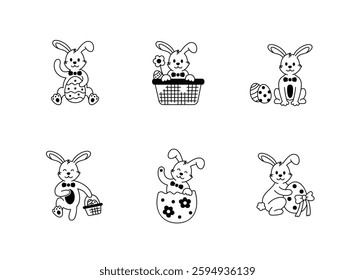 Collection of Cute Easter Rabbits with Painted Eggs Illustration