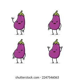 collection of cute eggplant mascot character vector illustrations, great for vegetable food concept, kids and more