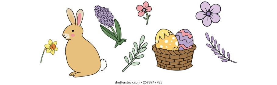 Collection cute elements for Easter You’ll also find delicate bows, blooming flowers, and leafy herbs that bring a fresh and festive springtime feel. These details make the collection ideal.