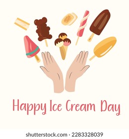 A collection of cute elements for a summer party.Vector illustration for Happy ice cream day . No Diet Day , Eat What You Want Day llustration.