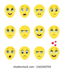 Collection of cute emoji. Cartoon style. Vector illustration. Isolated on white. Object for communication, web.