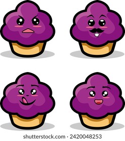Collection of cute emoticon emoji. Doodle cartoon