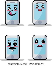Collection of cute emoticon emoji. Doodle cartoon