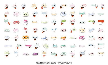 Collection of cute emoticons with different emotions. Smiles for use in apps, smartphones, and creating stickers.