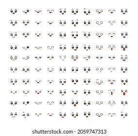 Collection of cute emoticons with different emotions. Smiles for use in apps, smartphones, and creating stickers.