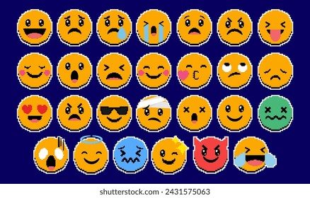 Collection of cute emoticons reaction in pixel style