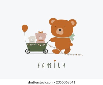 Collection of cute family bears.baby shower,Cartoon vector illustration.