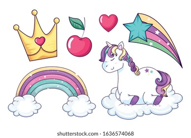 collection of cute and fantasy icons vector illustration design