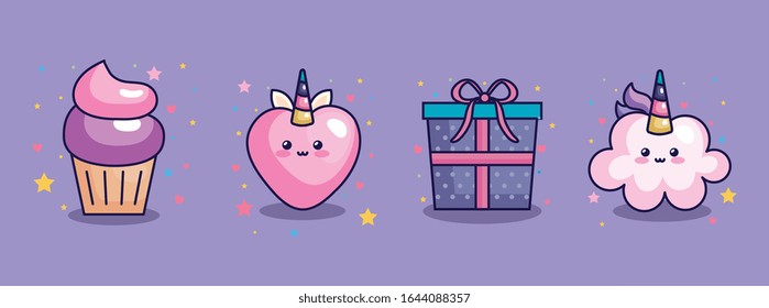 collection of cute and fantasy icons vector illustration design