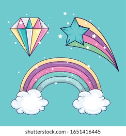 collection of cute and fantasy icons vector illustration design