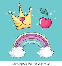Kollektion von süßen und fantasievollen Symbolen Vektorillustration Illusionsdesign