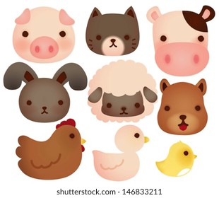 Collection of cute farm animals - Vector  file EPS10