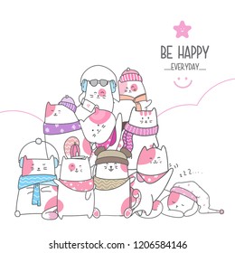 Collection with cute fashion cats. Stylish kitten set. Trendy illustration in sketch style t-shirt print, cards, poster. Doodle Kitty. Kids animals series. Funny character.
