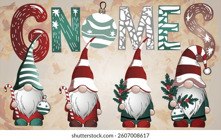 A collection of cute festive gnomes.