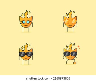 colección de personajes de dibujos animados sobre el fuego lindo con expresiones serias, sonrientes y de gafas. adecuado para icono, logotipo, símbolo y signo. como emoticono, pegatina, mascota o logotipo de elemento