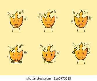 collection of cute fire cartoon character with thinking expression. suitable for icon, logo, symbol and sign. such as emoticon, sticker, mascot or element logo