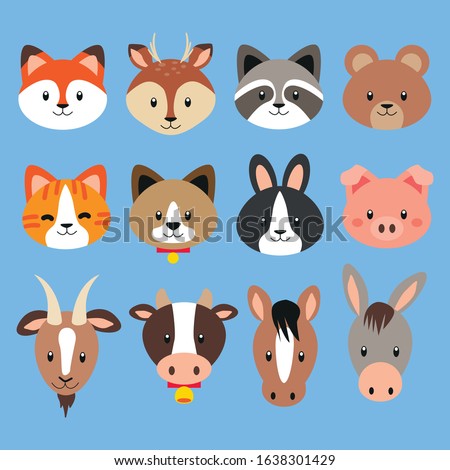 Collection of cute flat design animal heads 