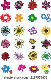 collection of cute flower designs with white background.vector.floral
