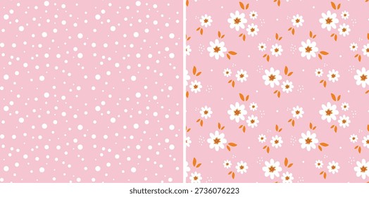 collection of cute flower pattern. seamless white flower pattern on pink background