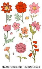 Collection of cute flowers isolate on white background. Vector graphics.