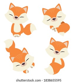 The collection of cute fox in flat vector style.