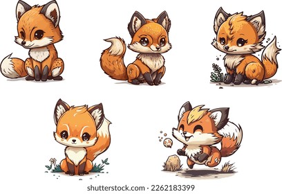 Collection cute fox vectors for kids cartoon  Chibi Foxes