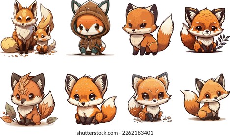 Collection cute fox vectors for kids cartoon  Chibi Foxes